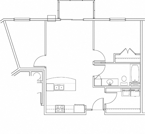 Floor plan for 1 bed, 1 bath, 797 sqft